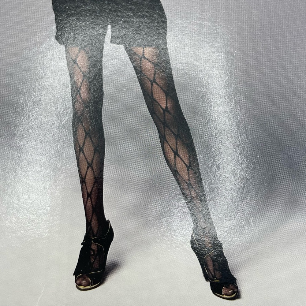 Vintage Hosiery Black Medium European 11 Pattern Platino
